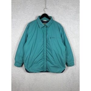 Vintage LL Bean Down Jacket Womens Size L Green Snap Button Chore Barn Down